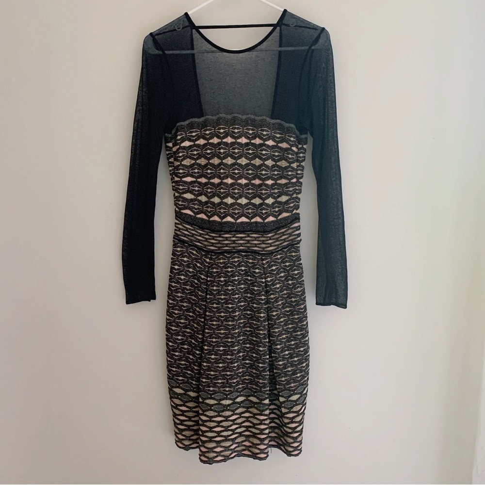 M Missoni Black & Gold Lurex Mesh Knit Dress Sz 8 Quiet Luxury